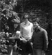 In the back yard of 2 Church Street. Me with loaf, Rogers friend Chris (visitor), Roger.