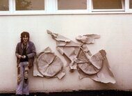 Outside by the side of the 3rd year painting studio?, with a rubbing of my bicycle done on the spur of the moment.